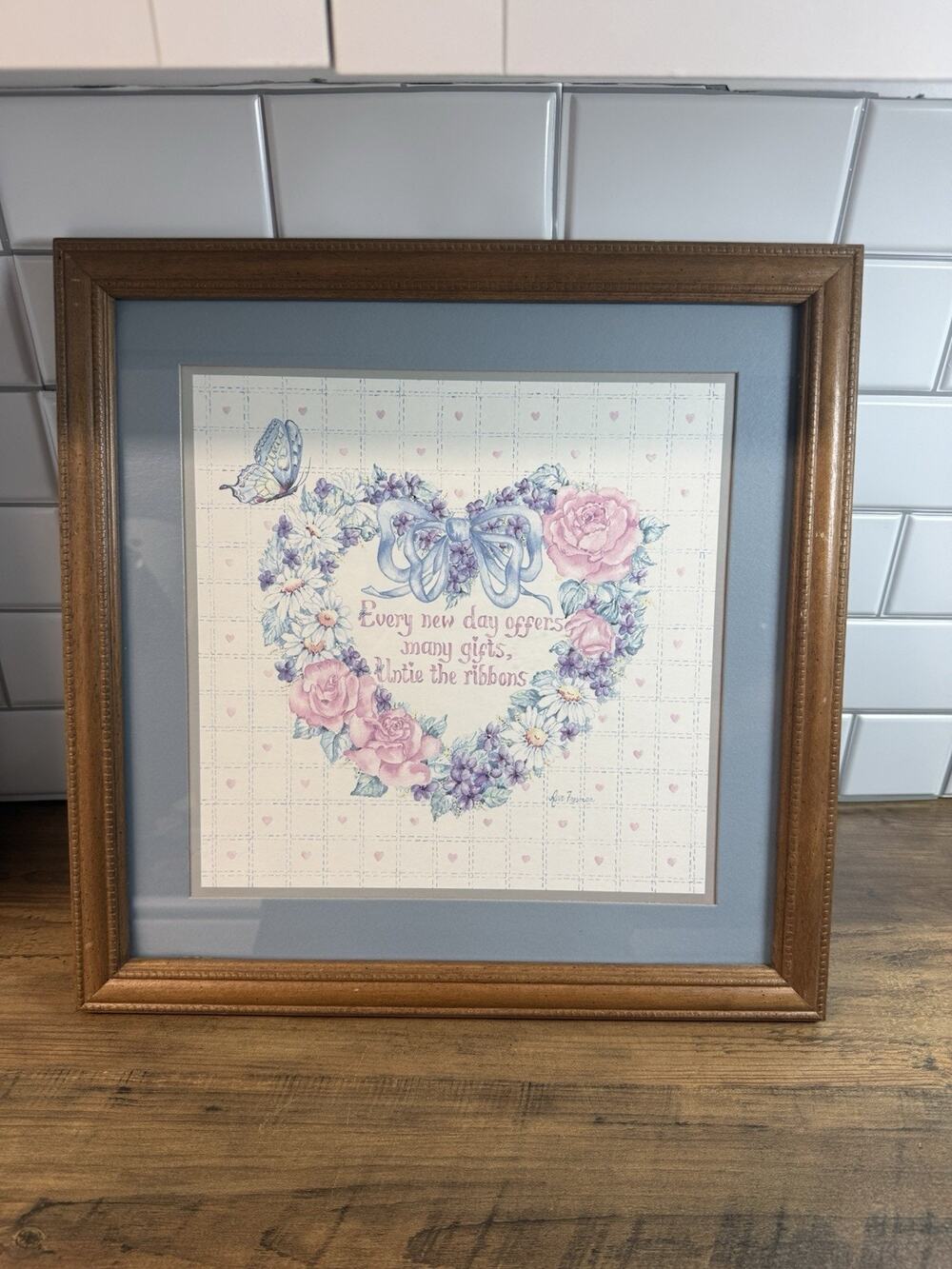 Vintage Ann Freeman Framed Square Heart Flower Quote Grandmacore/Cozy Cottage